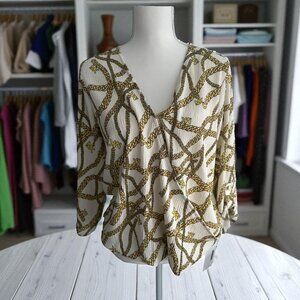 MICHAEL KORS Gold Chain Print Top Size Medium